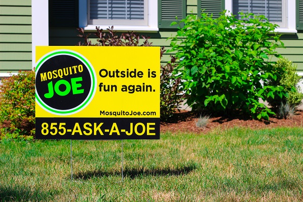 Mosquito Joe yard sign placed on the front lawn of a Pennsylvania home